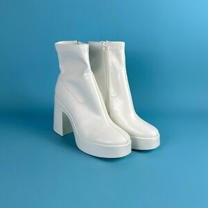 White Faux-Leather Chunky Platform Ankle Boot